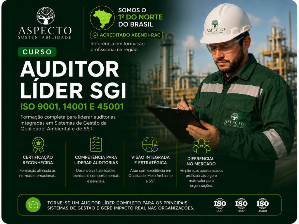 Primeiro Curso de Auditor Líder SGI (9001, 14001 e 45001) na Região Norte do Brasil em Belém-PA. Formação para atuação em auditorias de certificação em sistema de gestão ambiental, de qualidade e de segurança.