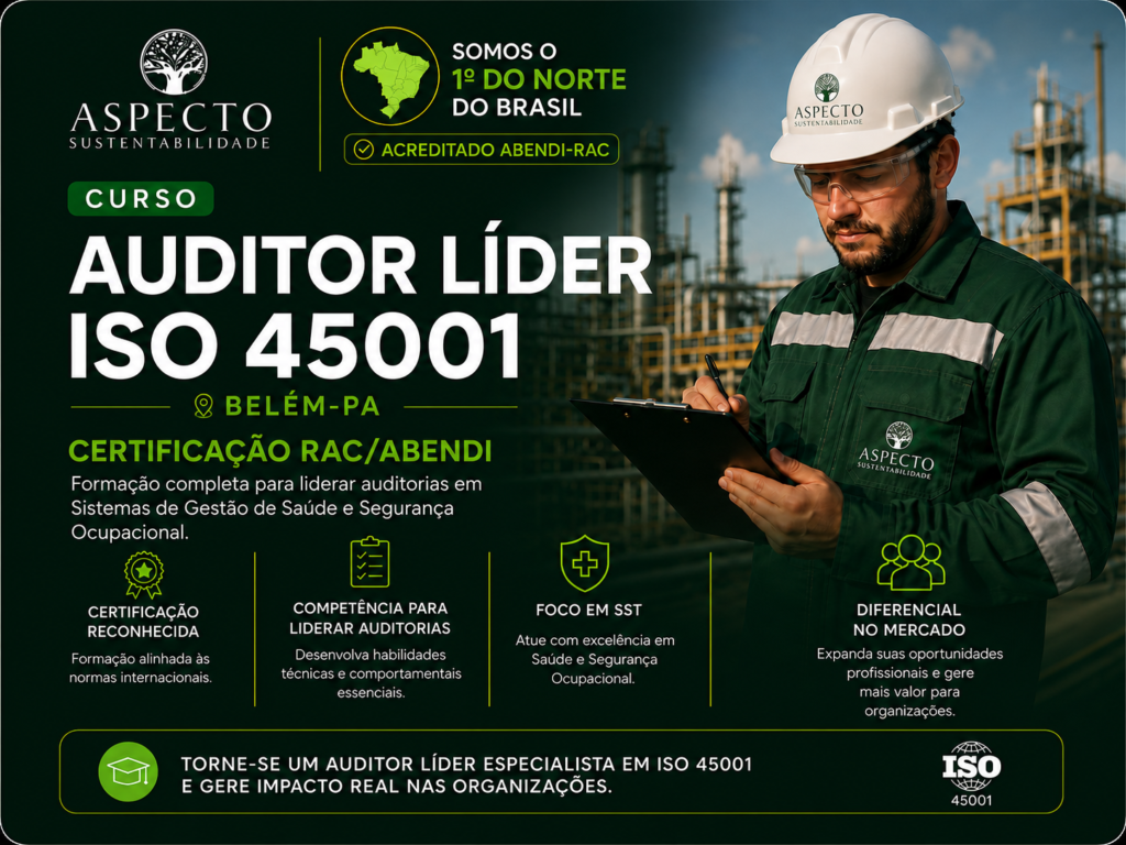 Primeiro Curso de Auditor Líder ISO 45001 acreditado ABENDI-RAC na Região Norte do Brasil em Belém-PA Formação para atuação em auditorias ambientais de certificação, implantação de sistema de gestão de segurança.
